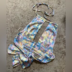 Colorful silky floral halter top